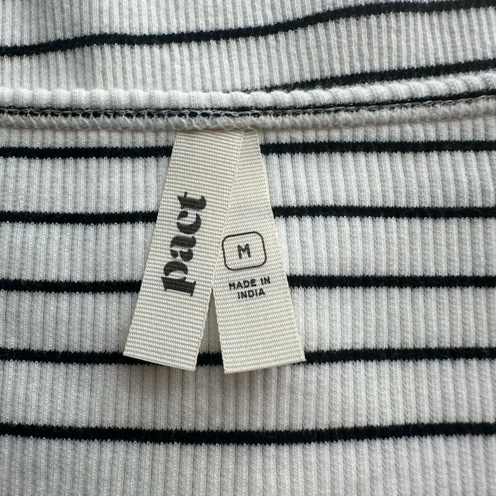 Pact Favorite Rib Henley Long Sleeve Top Size Medium White Black Striped Shirt - Picture 8 of 11